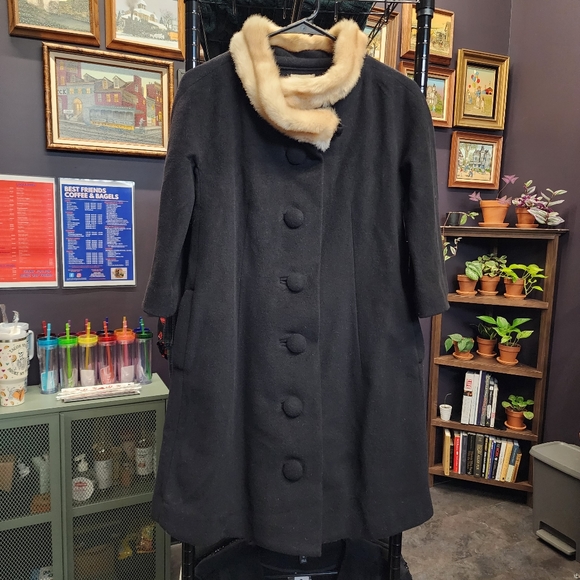 ANTHROPOLOGIE ELEVENSES Wool Blend Faux Fur Black Lined Coat 2 - Picture 1 of 7